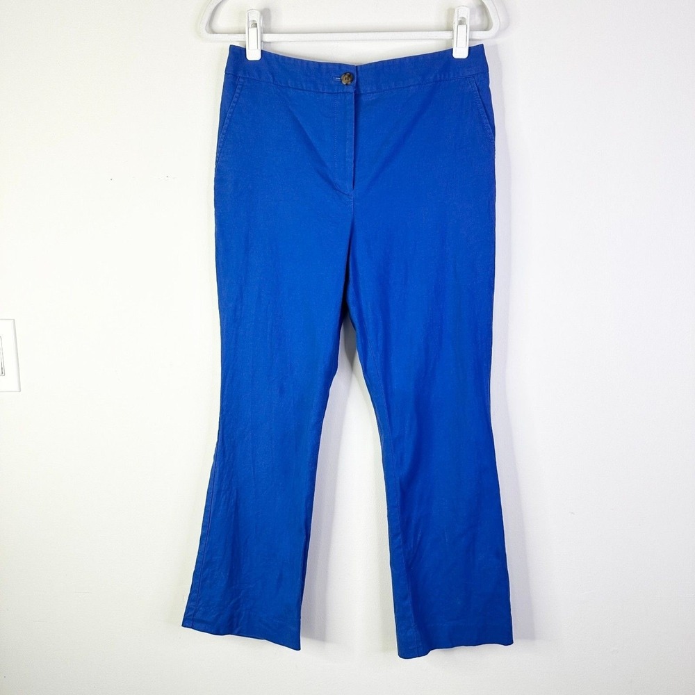 Talbots Pants Women 6 Blue High Rise Linen Cotton Trousers Ankle Straight Leg